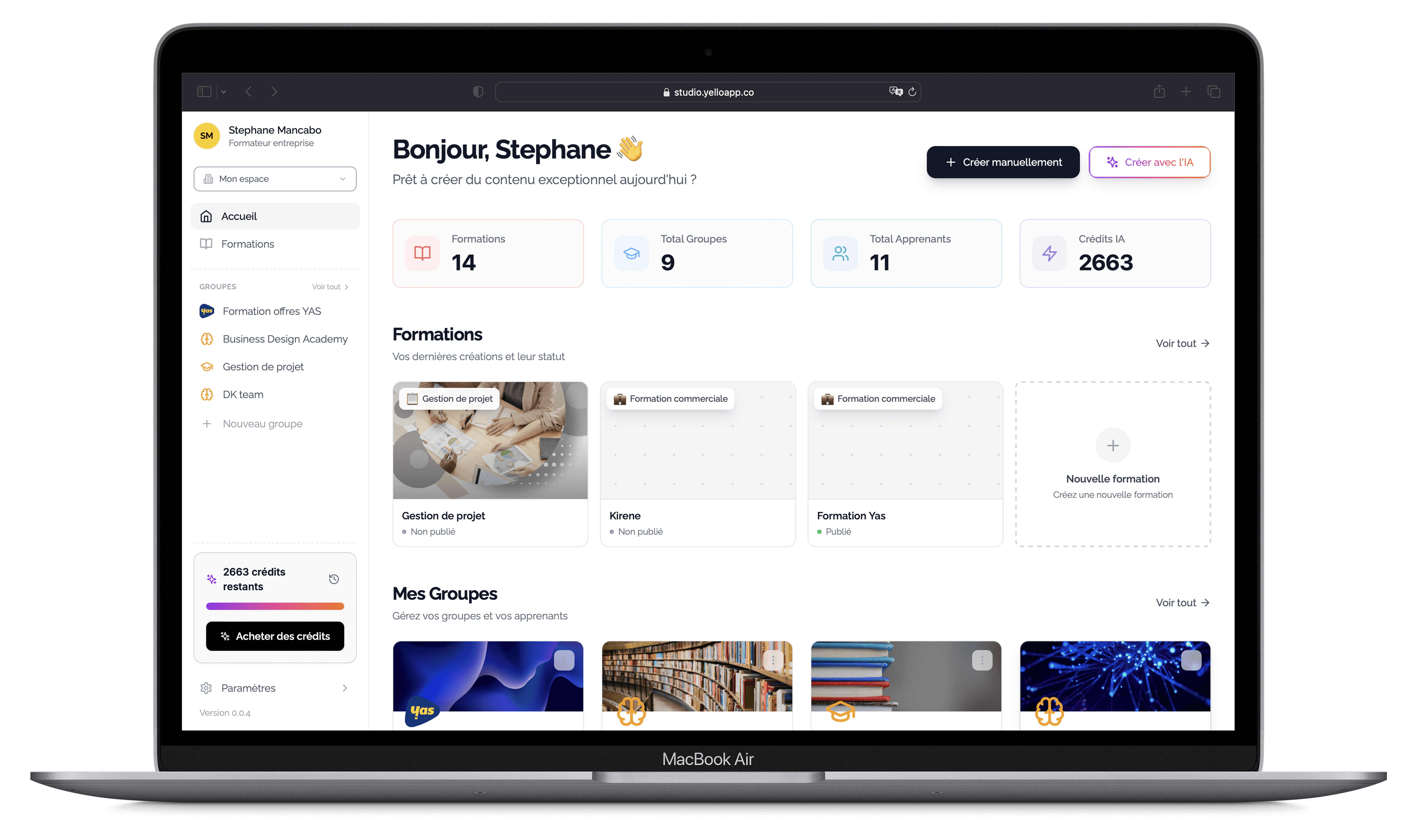 Yello Studio - Interface Formateur